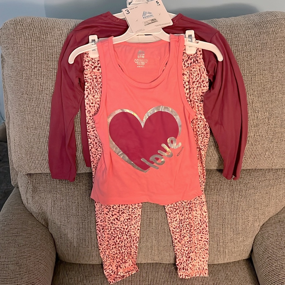 Activewear LOVE 3pc Set * TANK L/S Top PANTS Girl’s S 7/8 * RBX Live Life Active